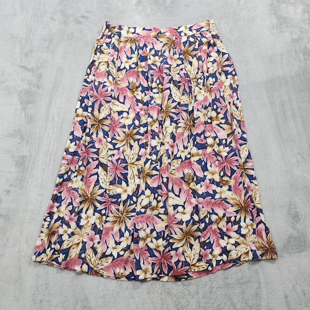 Vintage Sag Harbor Skirt Womens M Multicolor Floral A-Line Midi Pull On Rayon